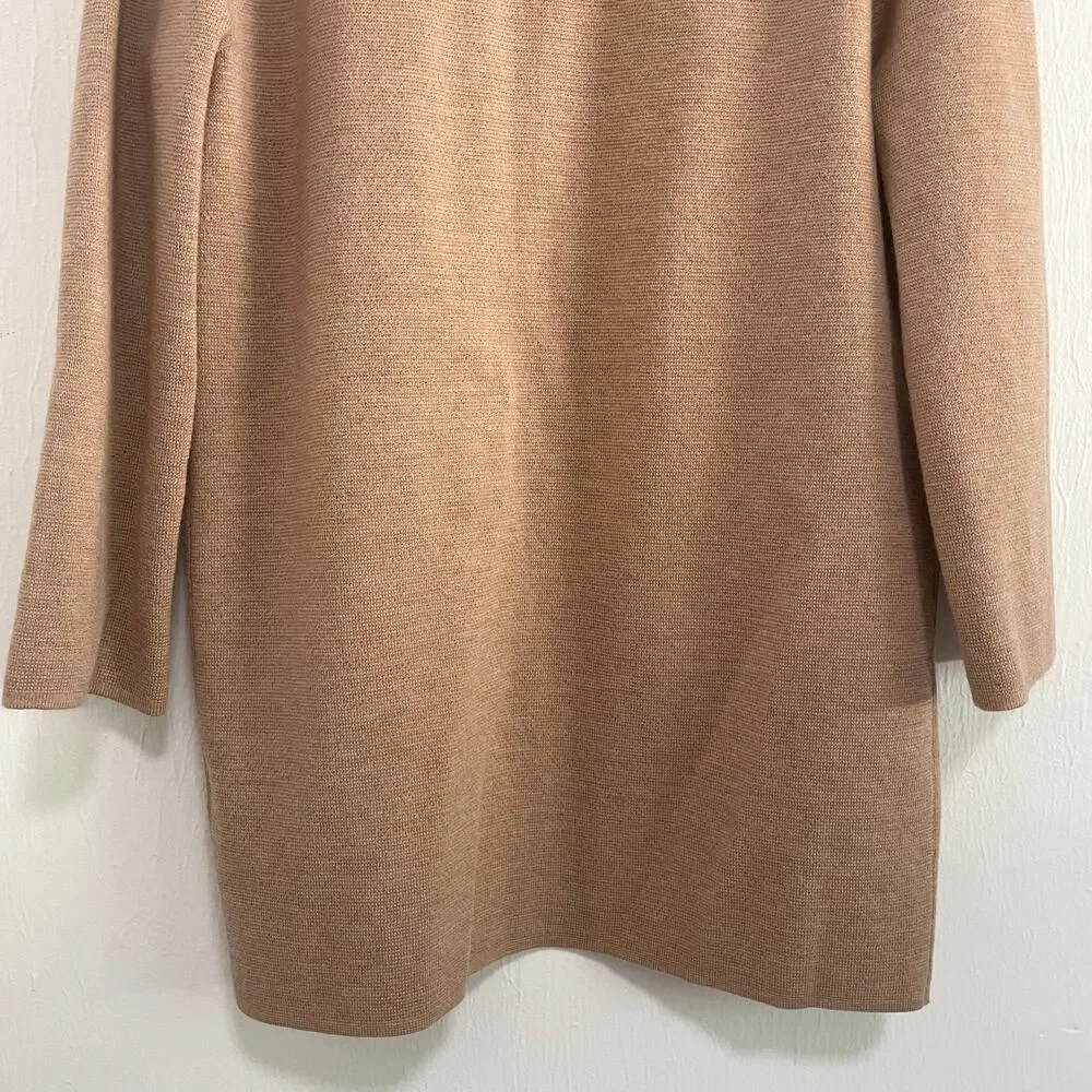 J. Crew Knit Sweater Blazer XS Tan Merino Wool Oversized Open Front Preppy Work